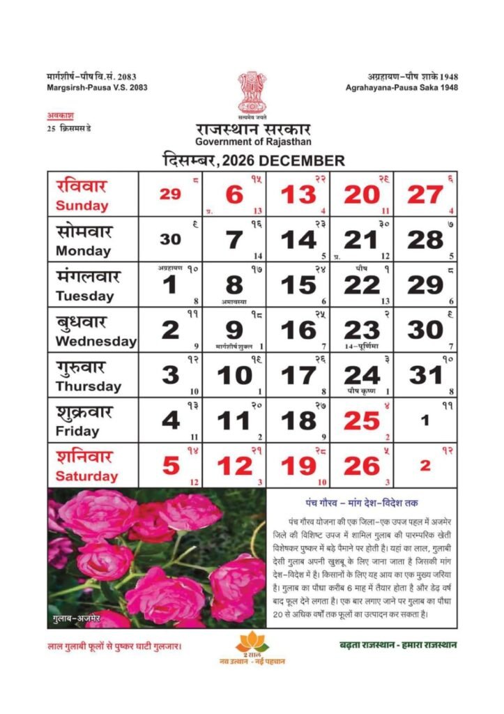 Rajasthan Calendar November 2026